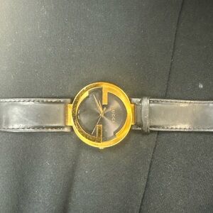Gucci Black Belt with Gold Emblem